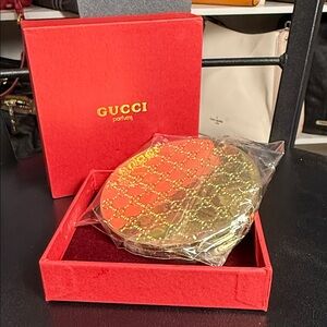 Gucci Gold Tone Logo Compact in Red Velvet Box